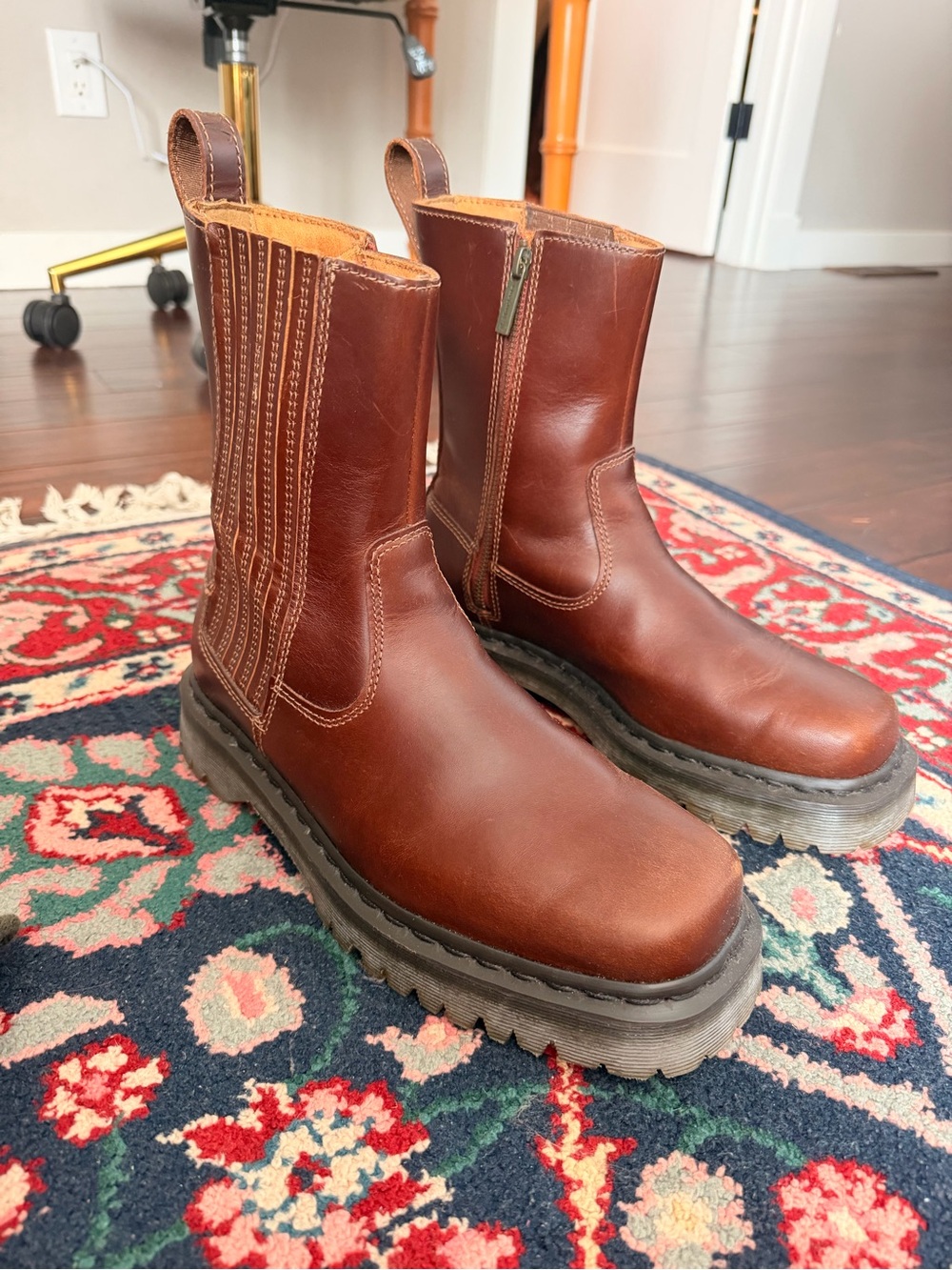 Dr. Martens Brown Leather Zip-Panel Combat Boots